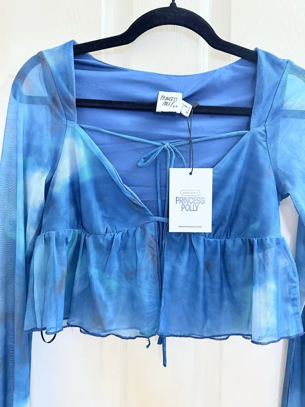 NWT Princess Polly Too Short Sheer Long Sleeve Top - Blue Tie Dye - 4 - Image 3