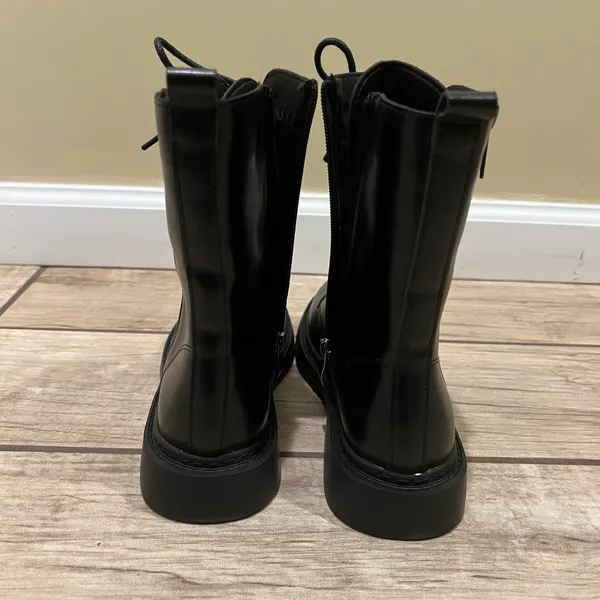 Combat Boots Lace Up Side Zipper Boots Stylish Faux Leather Boots Booties Pu Shoes - Image 4