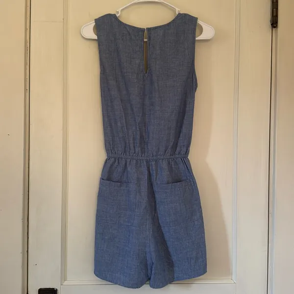 100% Cotton LOFT Denim Blue Romper Shorts - Image 3