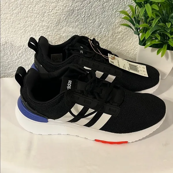 Adidas Black and White Shoes with Blue and Red Details - Image 4