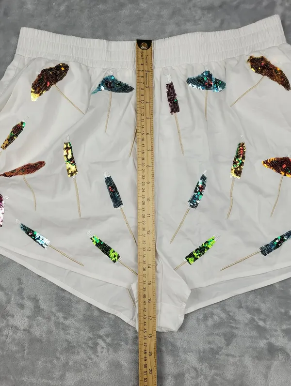Queen of Sparkles 2 Piece Crop Top Shorts Set White Sequin XL Coctail Umbrellas - Image 15