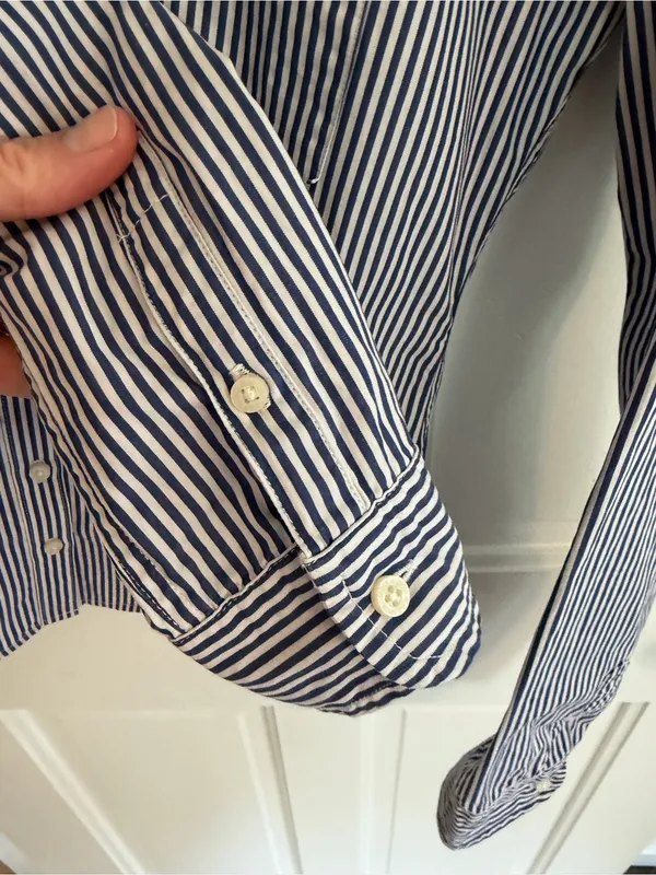 Abercrombie & Fitch Y2K Blue Striped Fitted Button Down Shirt M - Image 4