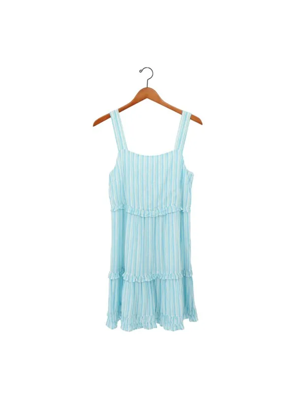 Rails Sandy Laguna Stripe Sleeveless Tiered Ruffled Mini Sundress Blue White S - Image 3