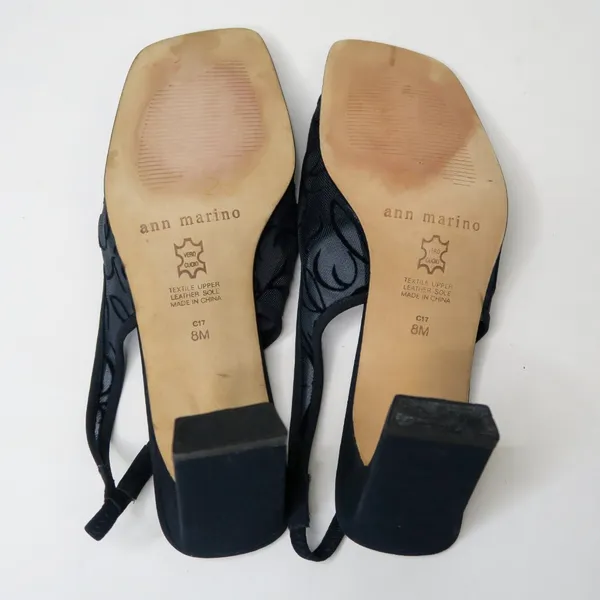Vintage 90s Ann Marino Navy Floral Mesh Heels - Image 11
