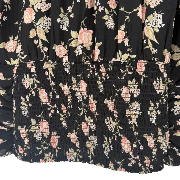 NWT Free‎ People New Final Rose Floral Ruched Cropped Blouse Top Black Sz Medium - Image 10