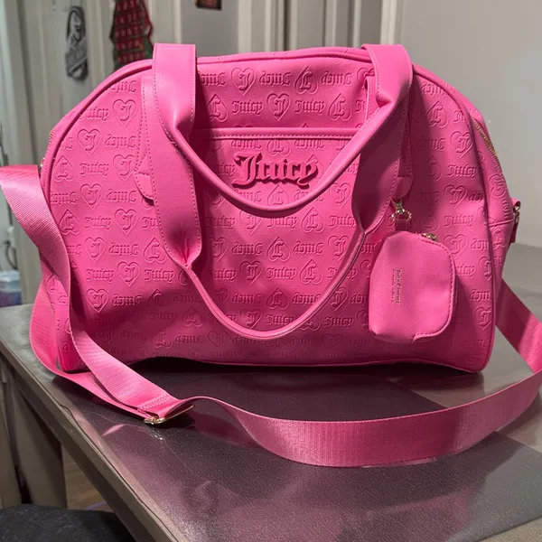 JUICY COUTURE Hot Pink Embossed Shoulder Weekender Bag & Small Coin Purse - Image 4