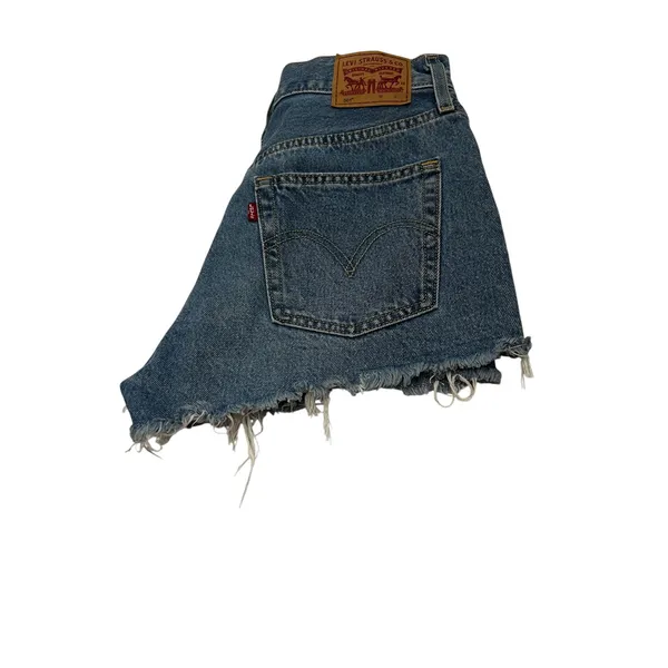 Levis 501 Original Cutoff Shorts Womens W26 Distressed Raw Hem High Rise Blue - Image 6