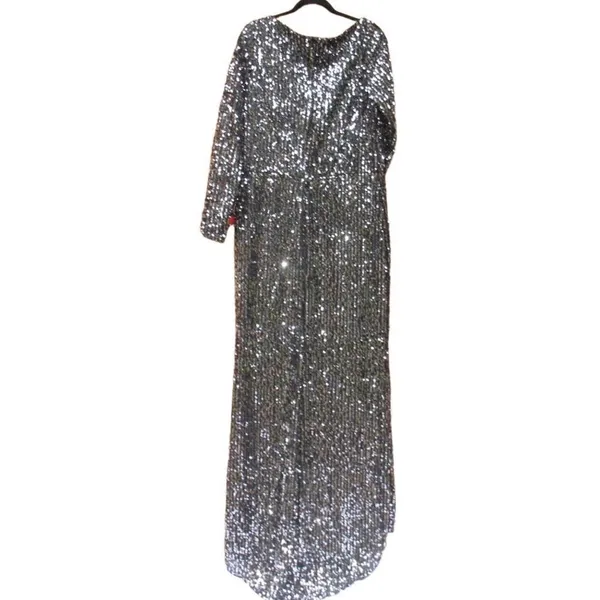 Mac Duggal 26445 Long Sleeve Sequin Gown Black Silver 14 - Image 9