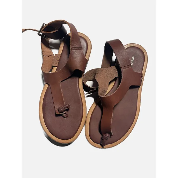 Free People Platform Sandals Womens 6 Brown Leather Knotted Toe Boho Flatform - Image 3