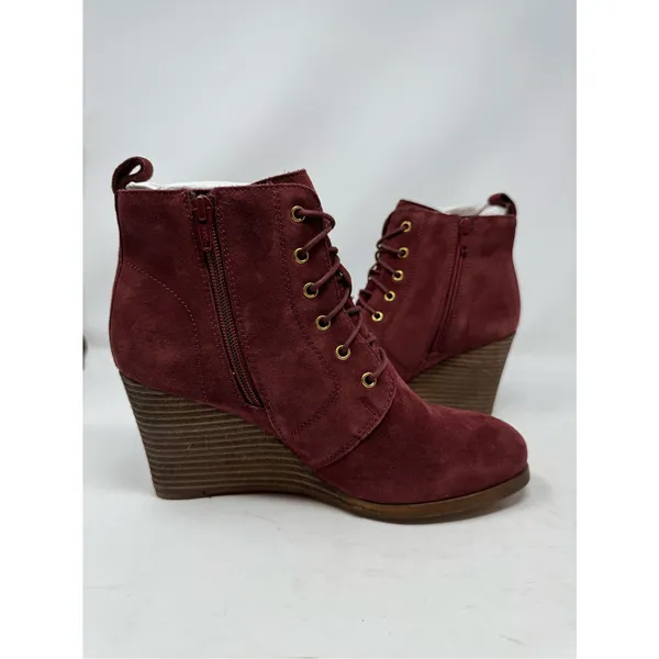 Diba Blake Suede Bootie Burgundy Ankle Boot Lace Up Wedges Size 9.5 NWOB - Image 5