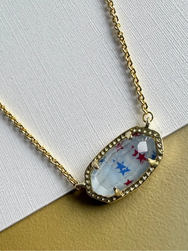 Elisa Gold Short Pendant Necklace Stars Color Red White Blue Mix - Image 4
