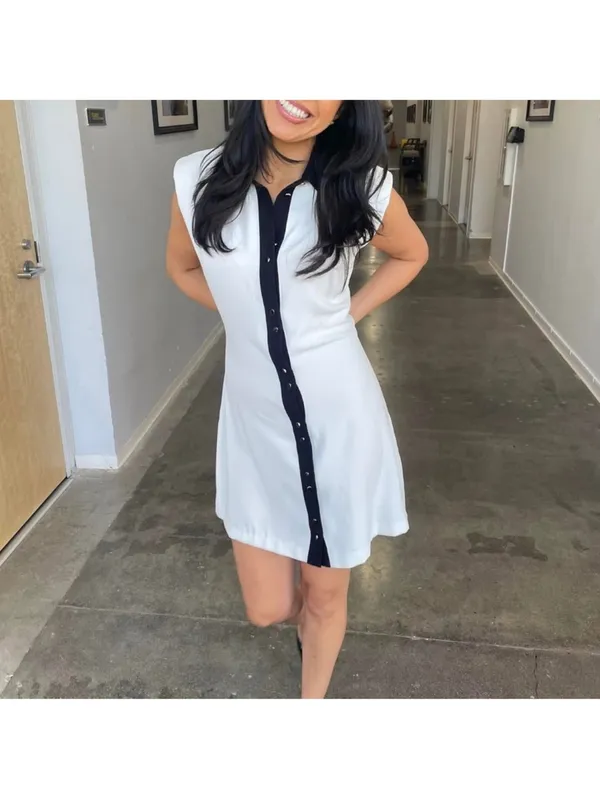 Zara White Mini Dress with Black Collar and Placket - Image 3