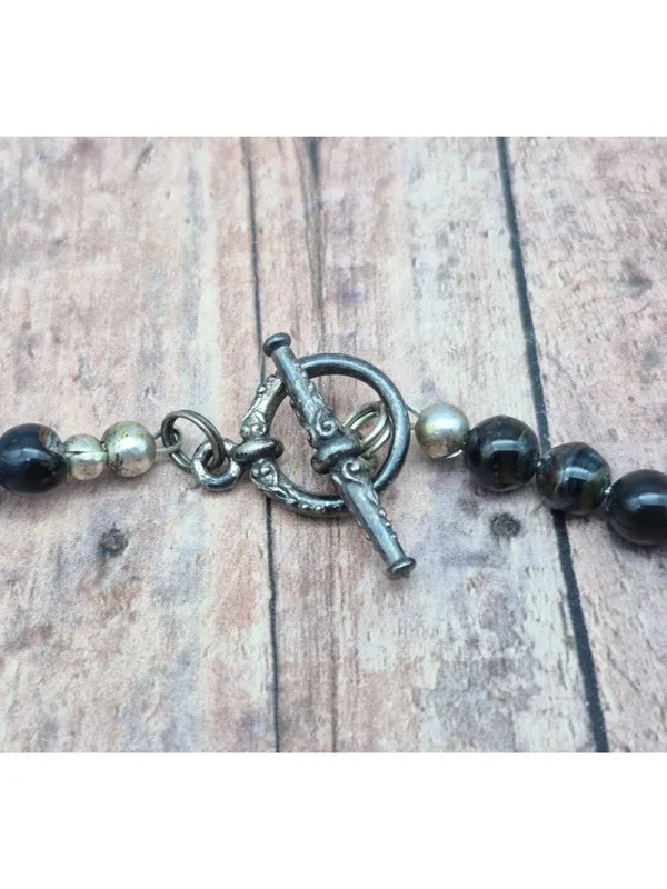 Black Glass Bead Collar Necklace Tigers Eye Faceted Teardrop Pendant Witchy Goth - Image 8