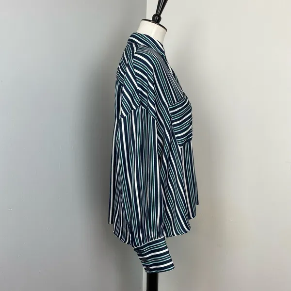 Free People Mad About You Striped Satin Button Down Shirt Small - Image 6