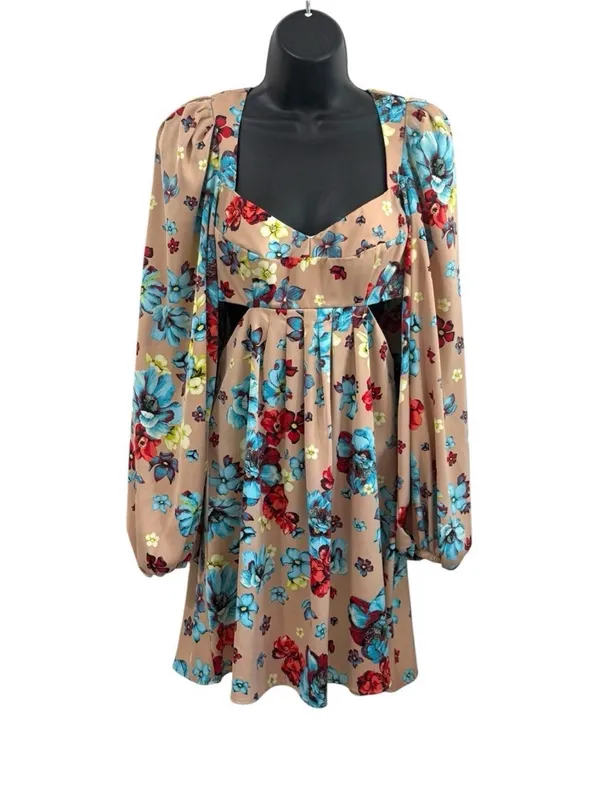AFRM Anita Babydoll Mini Dress in Aqua Bouquet Sz Small Floral Boho Cottagecore - Image 3