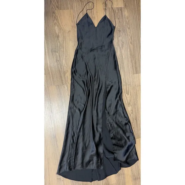 Zara 50th Anniversary Black Satin Maxi Dress Gown Low Back Luxury Formal Runway - Image 2