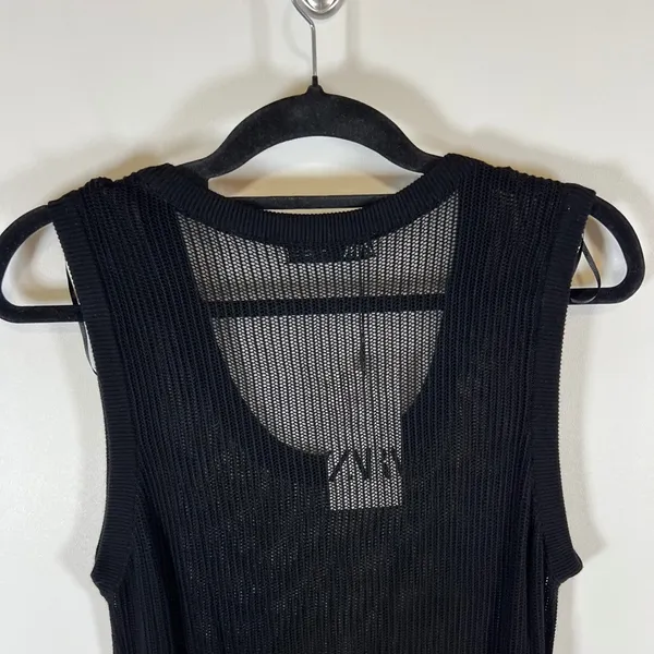 Zara Women Black Open Knit Tank Top‎ Scoop Neck Mesh Sleeveless Womens Large NWT - Image 7
