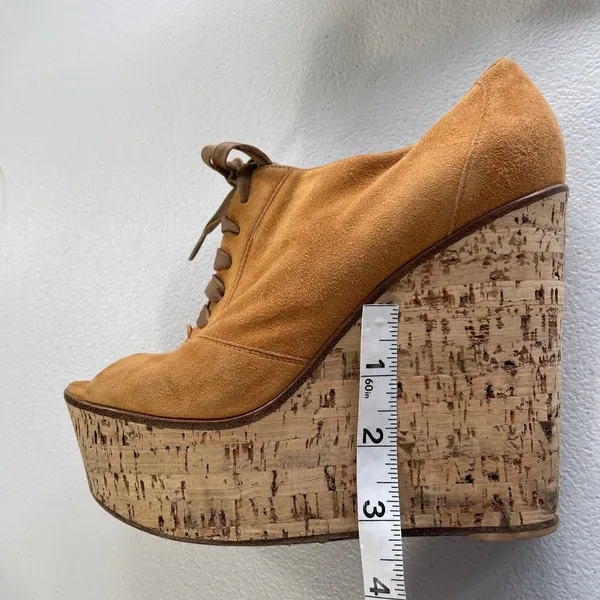 Gianvito Rossi Suede Cork Open Toe Lace Up Platform Shoes Orange/Beige Womens 37 - Image 11
