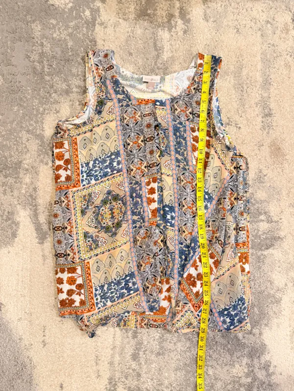 Roz & Ali Patchwork Print Tank Top - Blue & Cream - Image 6