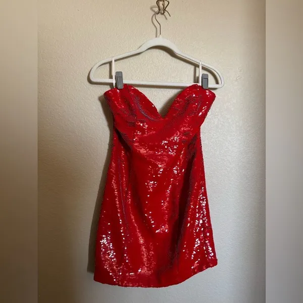h:ours‎ Zali Mini Dress in Red Gaga Size Small Sequins Cocktail Dress - Image 3