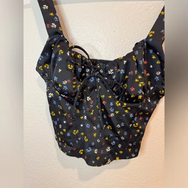 Bershka‎ Women’s Black Floral Corset Top Size S - Image 3