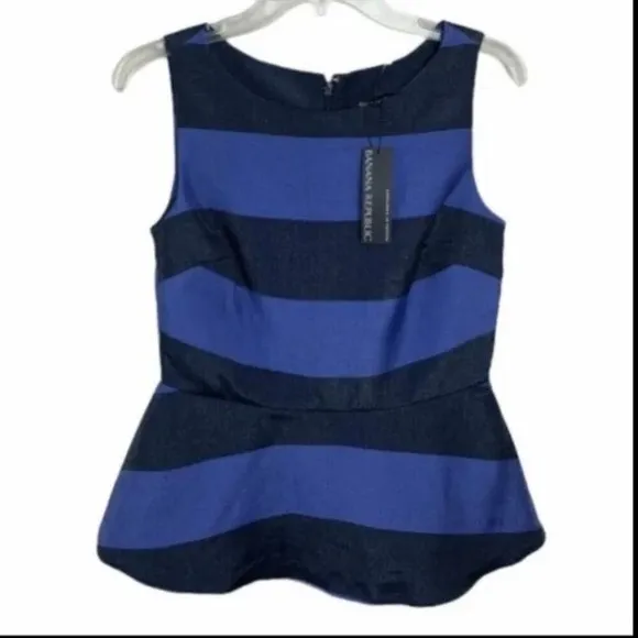 Banana Republic‎ Womens Blue Navy Striped Peplum Sleeveless Top Size 6 NWT - Image 11