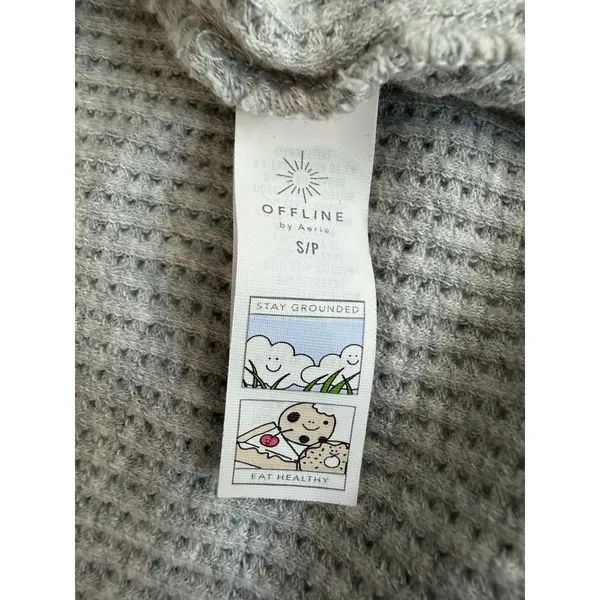 Offline by Aerie Gray Waffle Knit Cropped Hoodie Small Cozy Lounge Top - Image 4