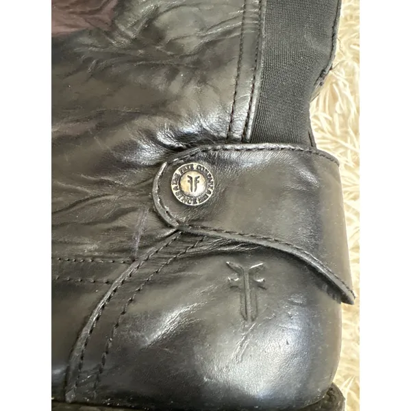 FRYE Women's Black Leather Tall Riding Boots Buckle Detail Side Zip 9.5‎ - Image 7
