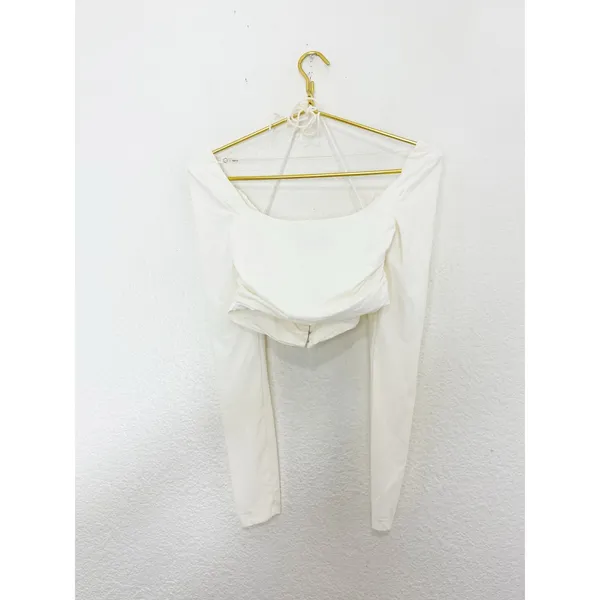 Edkited White Ruched Corset Bustier Top Size Small Long Sleeve Going Out Sexy - Image 10