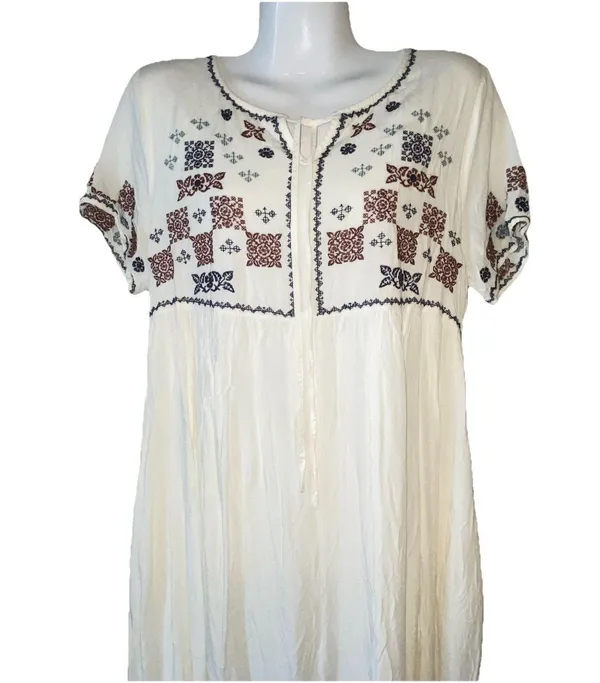 Piper And Scoot L Dress Women’s Cream Floral Embroidered Maxi Cottage Core - Image 3