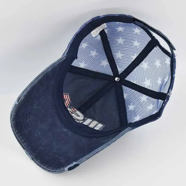 Blue USA American Flag Trucker Cap - Washed Distressed Embroidery - Adjustable - Image 7