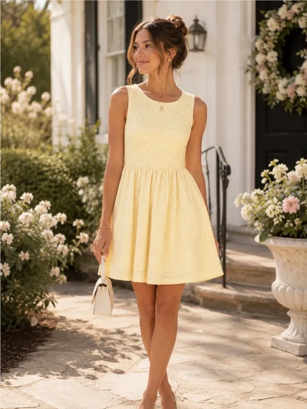 Spring Yellow Floral Lace Dress, Forever 21, Size Medium - Image 10