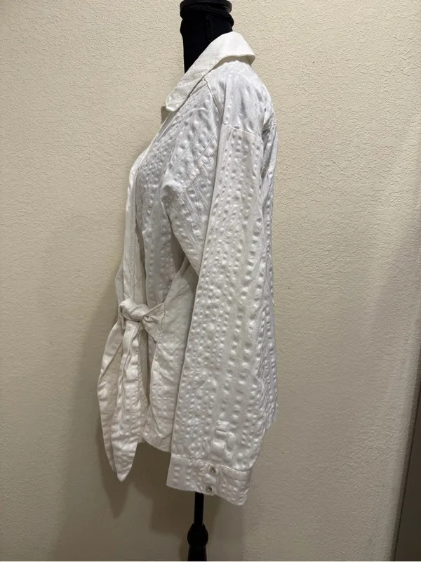 Free People FP Beach Indie White Textured Wrap Shirt Tie Waist Top Large - Image 5