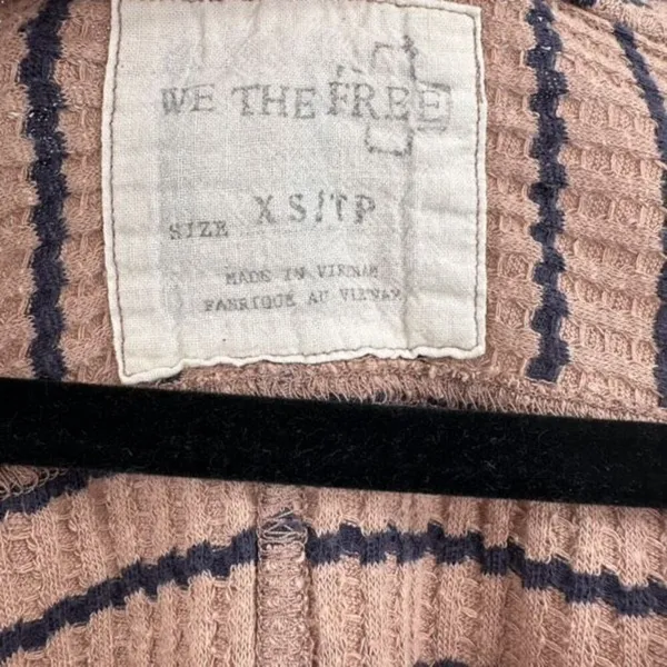 Free People Women's Striped Fringe Neck Thermal Peplum Top Brown Black‎ Size XS - Image 6