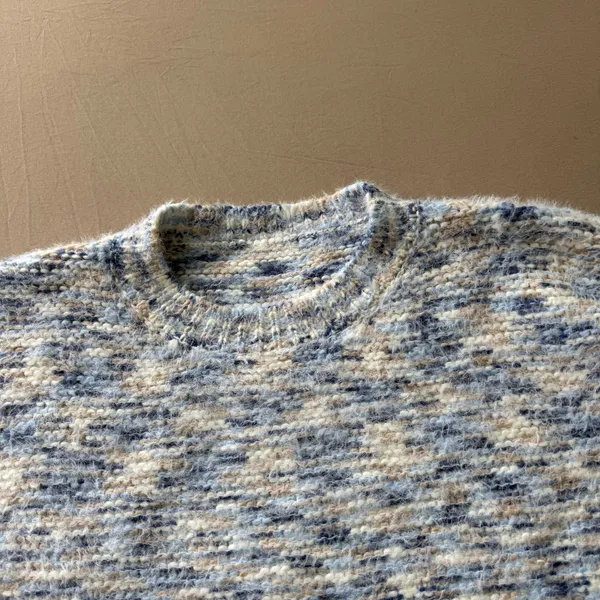 Marled Fuzzy Oversized Crew Knit Sweater Gray - Image 4