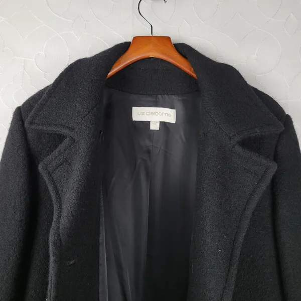 Liz Claiborne Womens Pea Coat 14 Black Wool Double Breasted Outerwear Winter - Image 7
