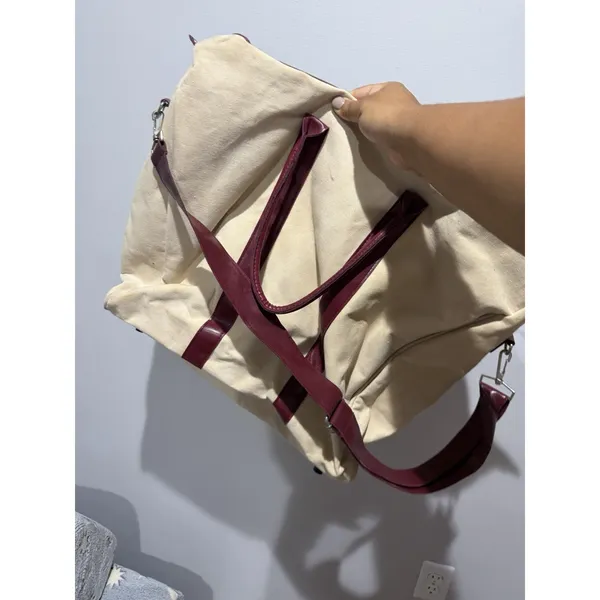 Carolina Herrera Canvas Leather Trim Tote Bag Beige Shopper Travel Bag P - Image 10