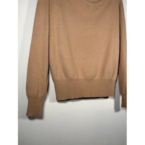 TORY BURCH Cashmere Quarter Zip Sweater S Tan‎ Gold Logo Pull Luxury Knit - Image 9