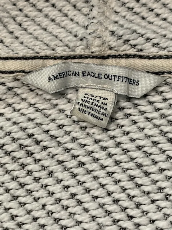American Eagle Outfitters Women’s XS Knit Hoodie Sweater Gray White Pullover - Image 4