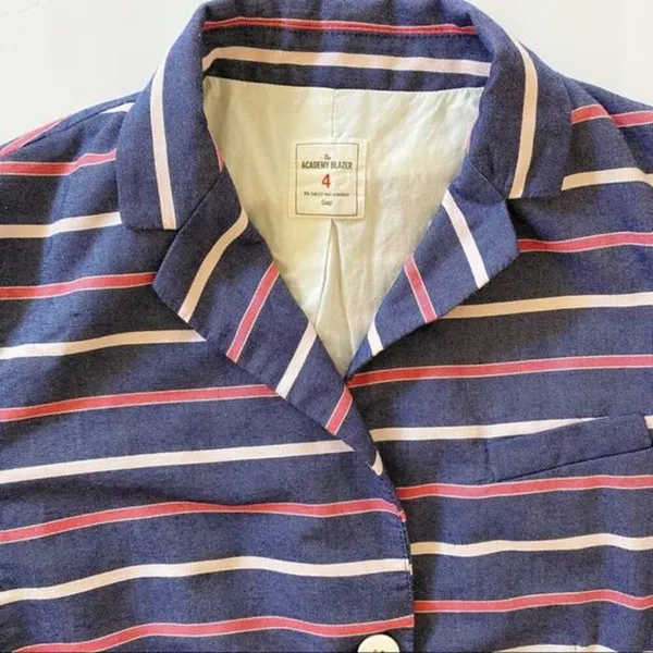 Gap The Academy Blazer Navy Blue Pink Striped Cotton Jacket Womens Size 4‎ - Image 13