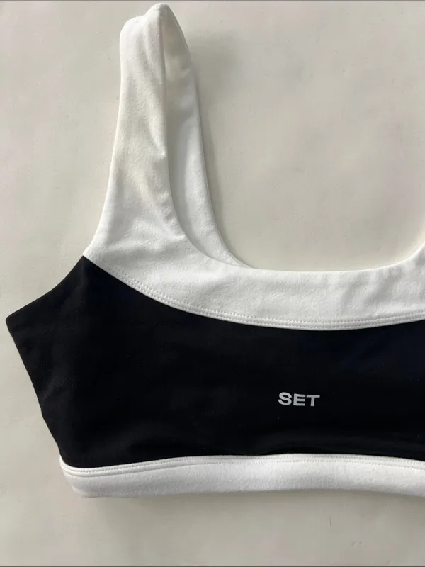 SET ACTIVE Formcloud Contrast Colorblock Sports Bra Black White Medium - Image 2