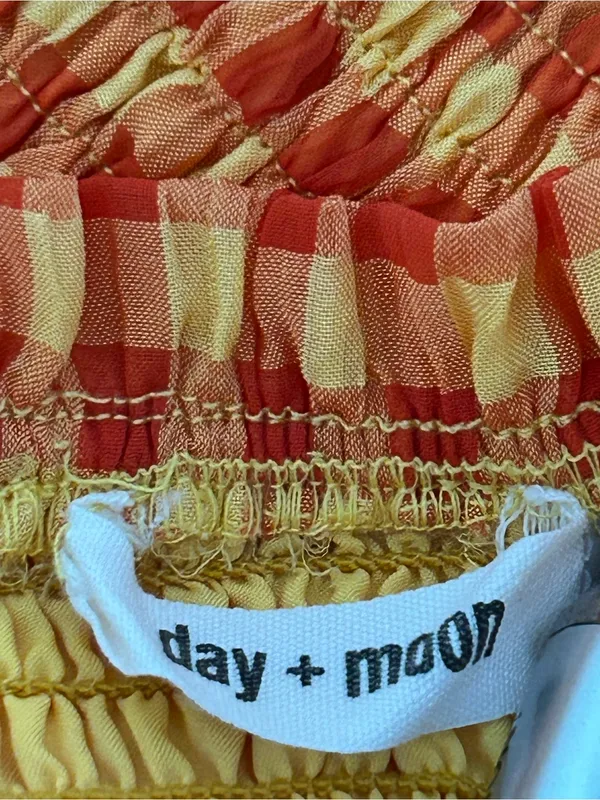 Day + Moon Gingham Romper Orange Yellow Size L - Image 8