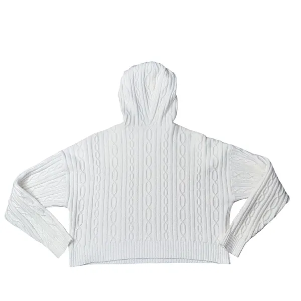 Alo Yoga Cable Knit Hoodie Women Medium White Excellent Cropped Pullover Sweater - Image 5