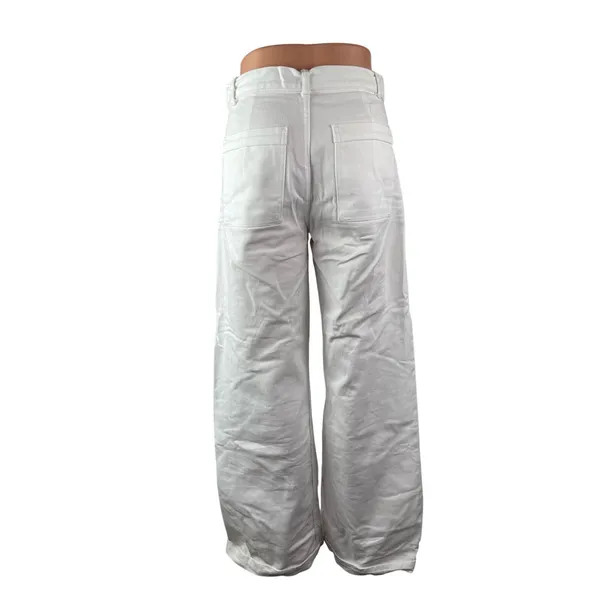 Zara Women's White High Waisted Belted Wide Leg Baggy Palazzo Denim Jeans Size 4 - Image 3