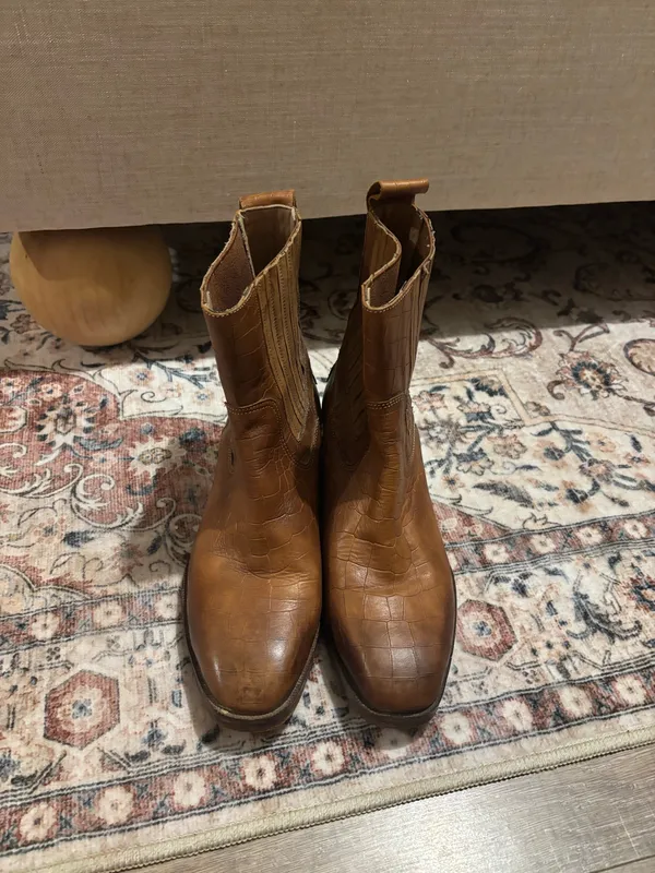 Square toe leather festival boots Brown Size 6 - Image 3