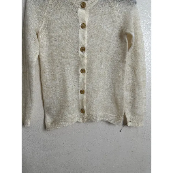 L.L.Bean Mohair Cardigan Sweater Fuzzy Sheer Halo Knit Ivory Womans XS - Image 5