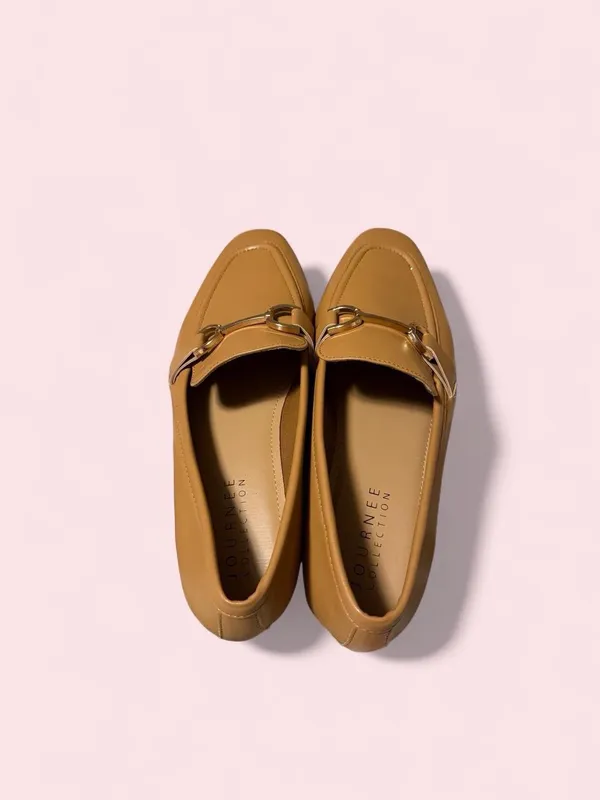 Journee Collection Tan Leather Loafers with Metal Bit - Image 3
