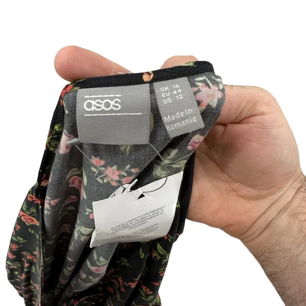ASOS Floral Print‎ Black Pink Green Button Front Mini Tunic Dress Size US 12 - Image 10