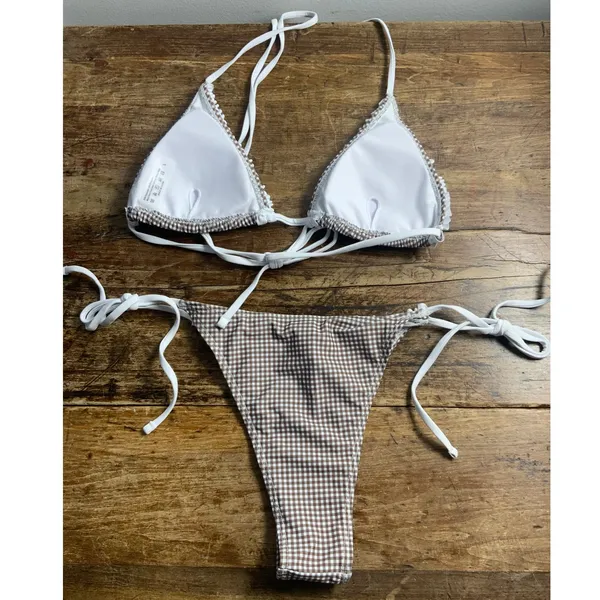Zaful Brown Gingham 2 pc bikini NWOT‎ size large - Image 3