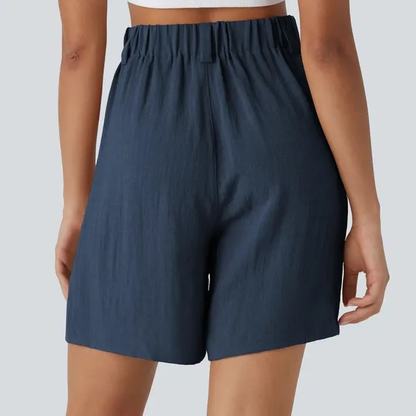 Halara High Waisted Trouser Shorts Size Large Navy Blue Pleated Preppy Coastal - Image 2